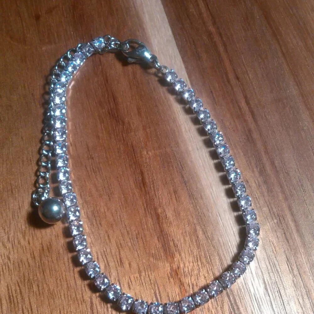 Pink Cubic Zirconia Stainless Steel Tennis Bracelet